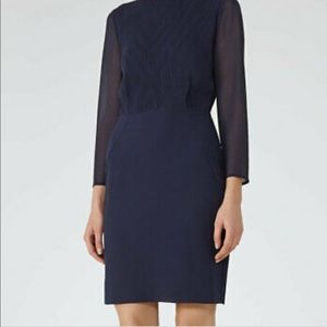 NWT Reiss Coralie Indigo Blue Pleated Top Fitted Dress